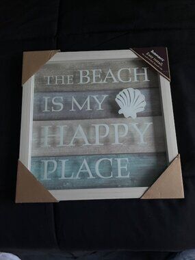 The Beach is My Happy Place Framed Art, 12″ x 12″